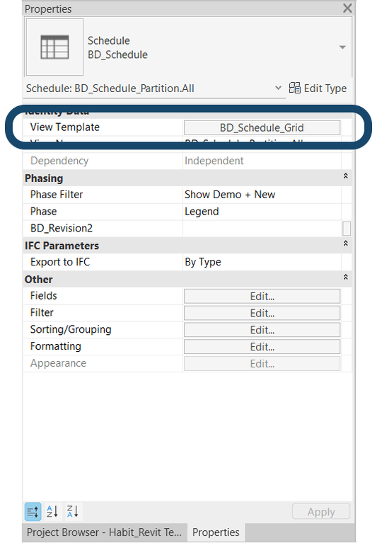BIM Depot Revit Schedule View Template