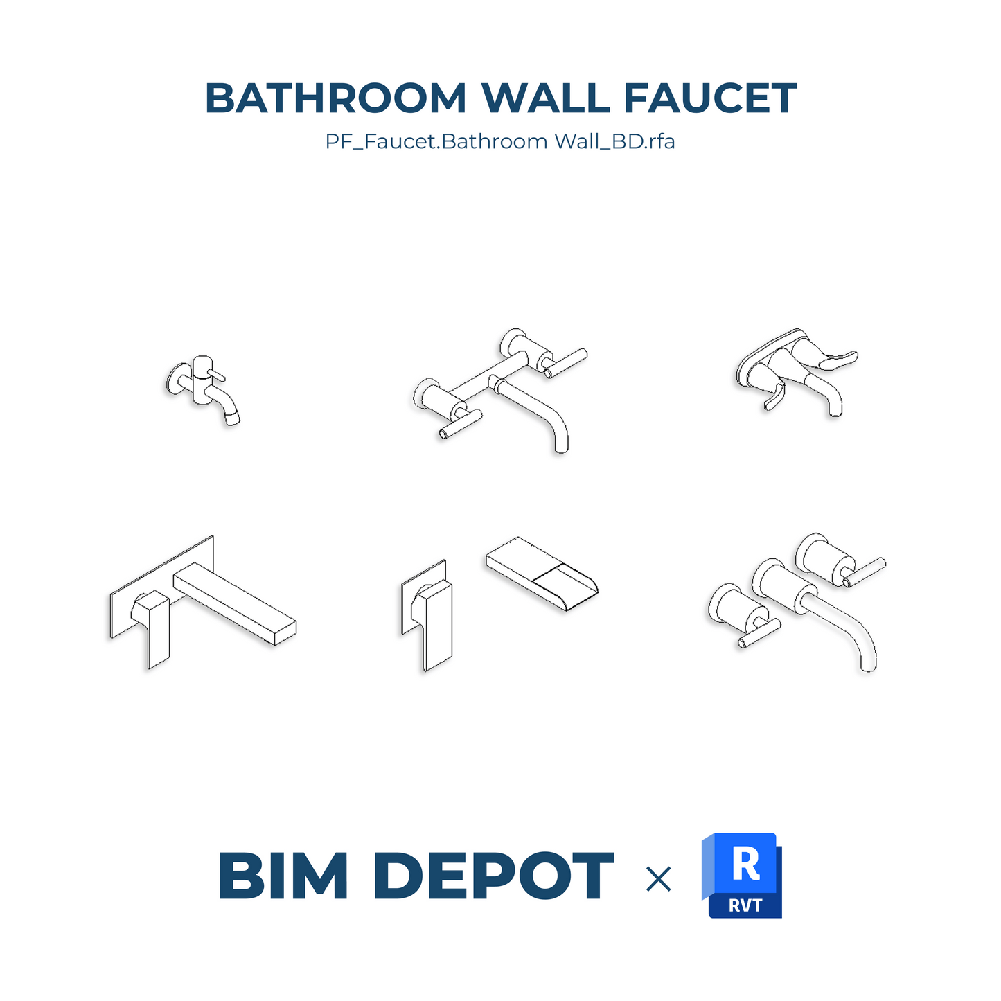 Double Bathroom Vanity with Wall Mounted Faucets - Revit Plumbing Fixture Family