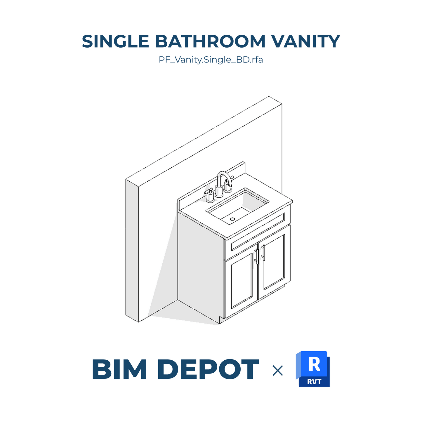 Bathroom Vanity with Counter Mounted Faucet - Revit Plumbing Fixture Family