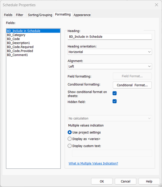 Revit Schedule Formatting