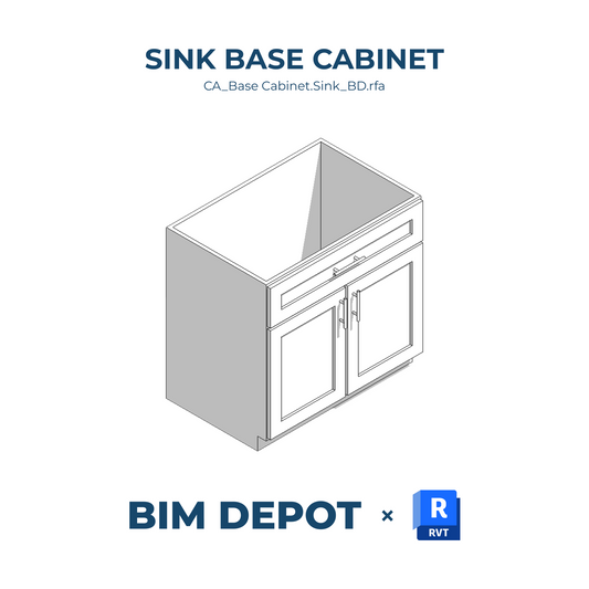 Sink Base Cabinet with Doors and Full Width Drawer - Revit Casework Family