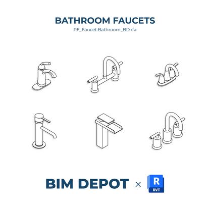 Double Bathroom Vanity with Counter Mounted Faucets - Revit Plumbing Fixture Family