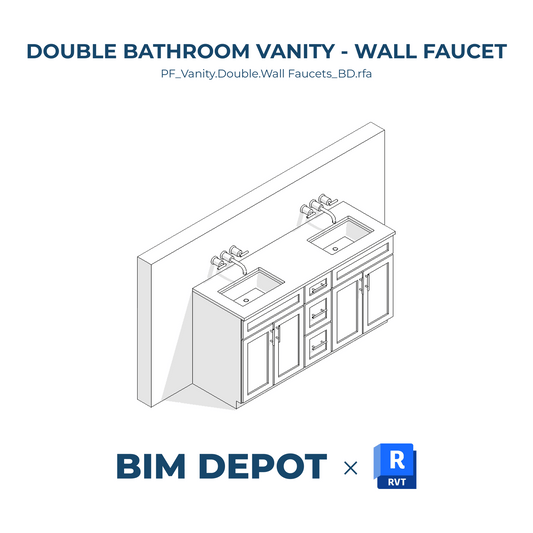 Double Bathroom Vanity with Wall Mounted Faucets - Revit Plumbing Fixture Family
