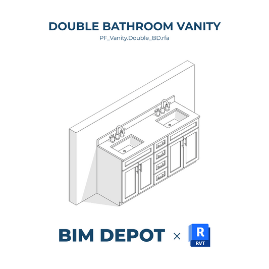 Double Bathroom Vanity with Counter Mounted Faucets - Revit Plumbing Fixture Family
